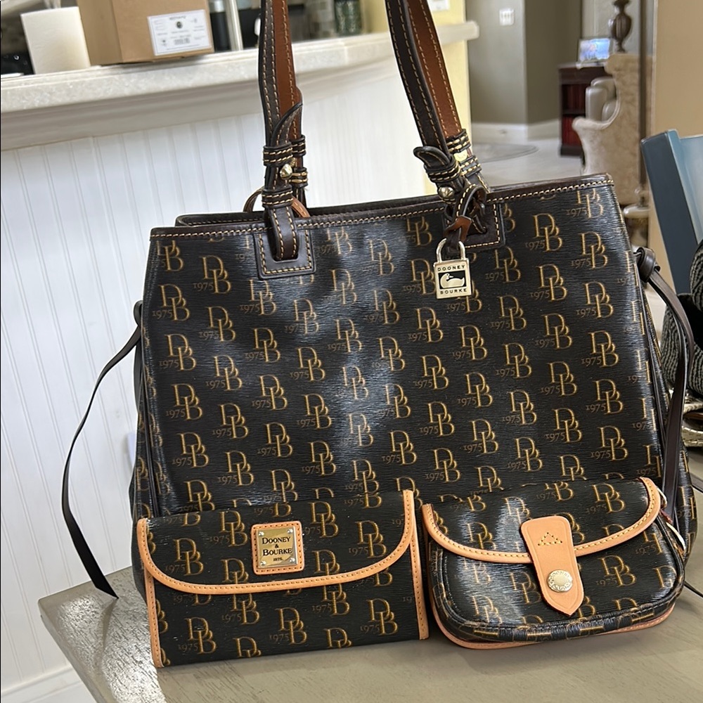 Dooney & Bourke Black and Tan Logo Tote